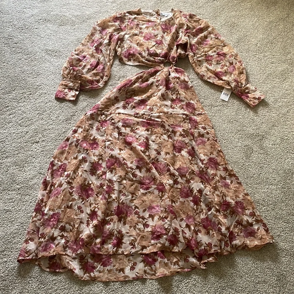 En Saison Lissandra Pink Multi Floral Cut-Out Detail Midi Dress, sz S - Picture 5 of 16